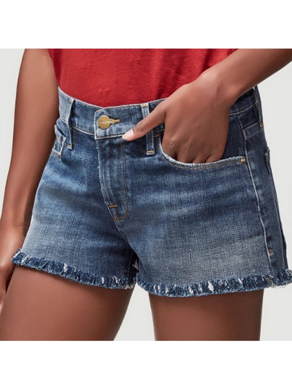 FRAME Le Cutoff Shredded Raw Denim Shorts Size 26